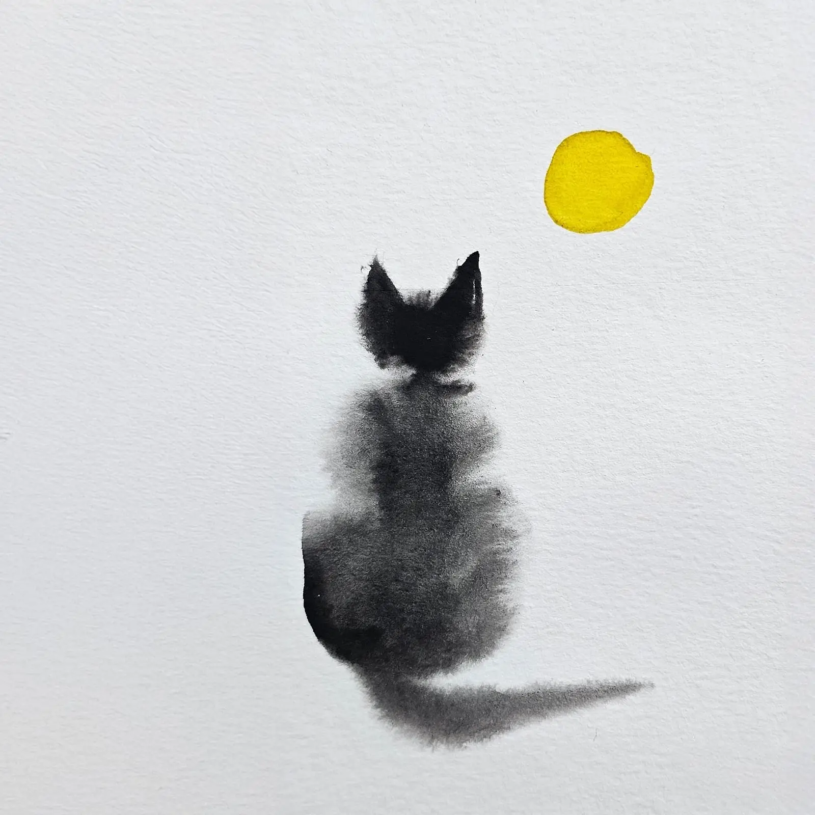 This Time Will Pass Anyway album cover: a watercolour of a cat seen from behind, looking up at a small yellow moon.